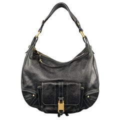 MARC JACOBS Black Leather Gold Tone Lock Zip Hobo Handbag