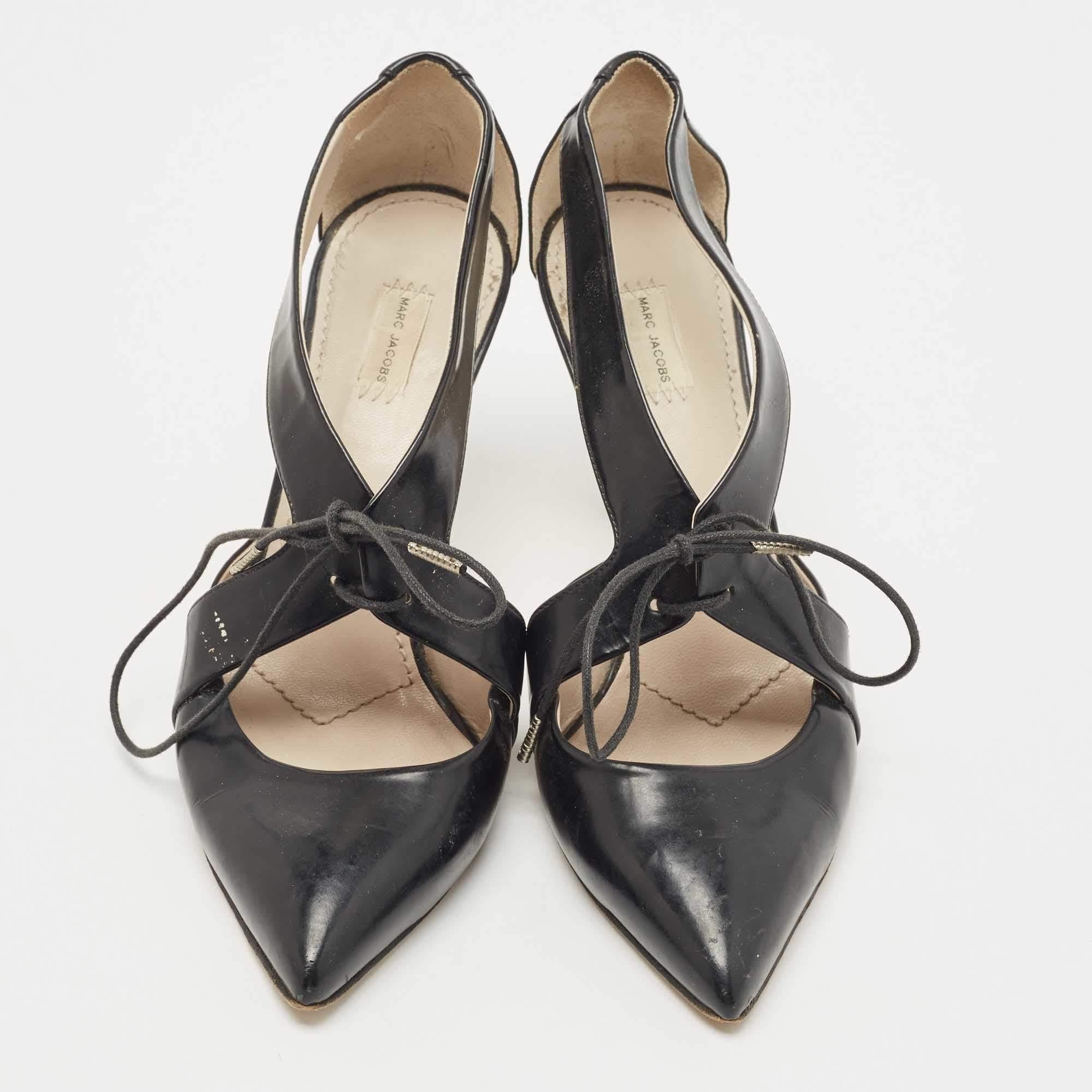 Nero Marc Jacobs Black Leather Lace Tie Pumps Taglia 36.5 in vendita