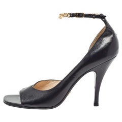 Marc Jacobs Black Leather Logo Ankle Chain Strap Sandals Size 41