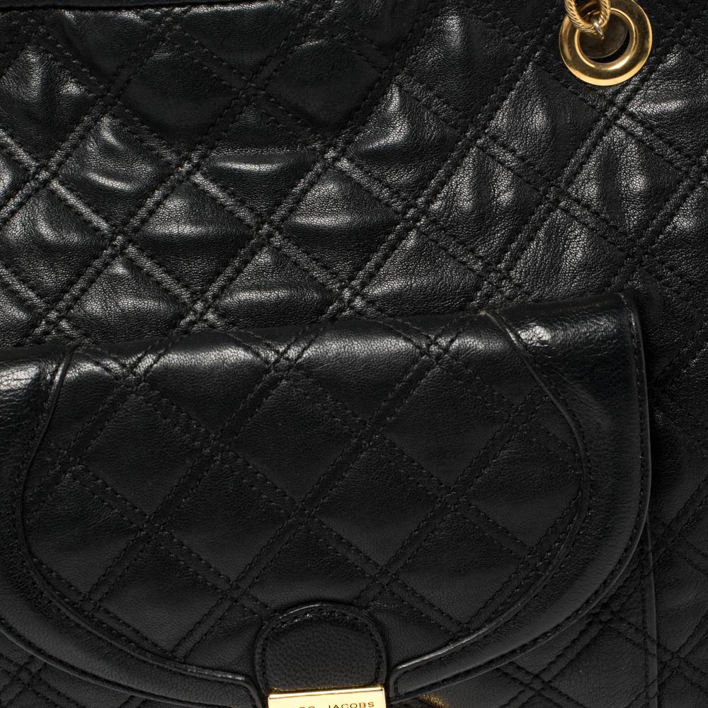 Women's Marc Jacobs Black Leather Quilted Chain Tote