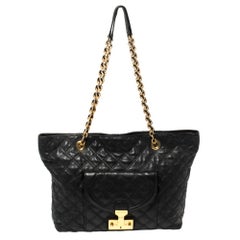 Marc Jacobs Black Leather Quilted Chain Tote