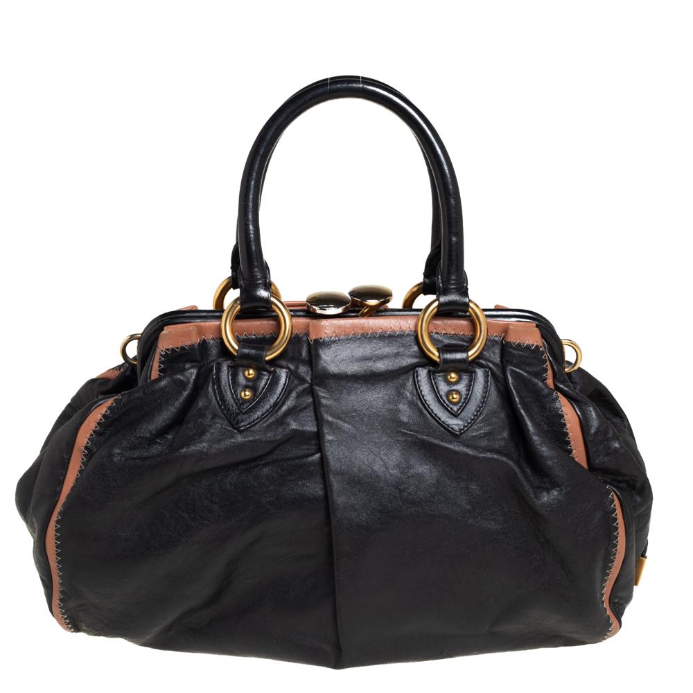 Marc Jacobs Black Leather Safety Pin Stam Top Handle Bag In Good Condition In Dubai, Al Qouz 2