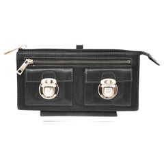 MARC JACOBS Black Leather Wallet Zipper GoldHW Bills Cards Pouch Clutch