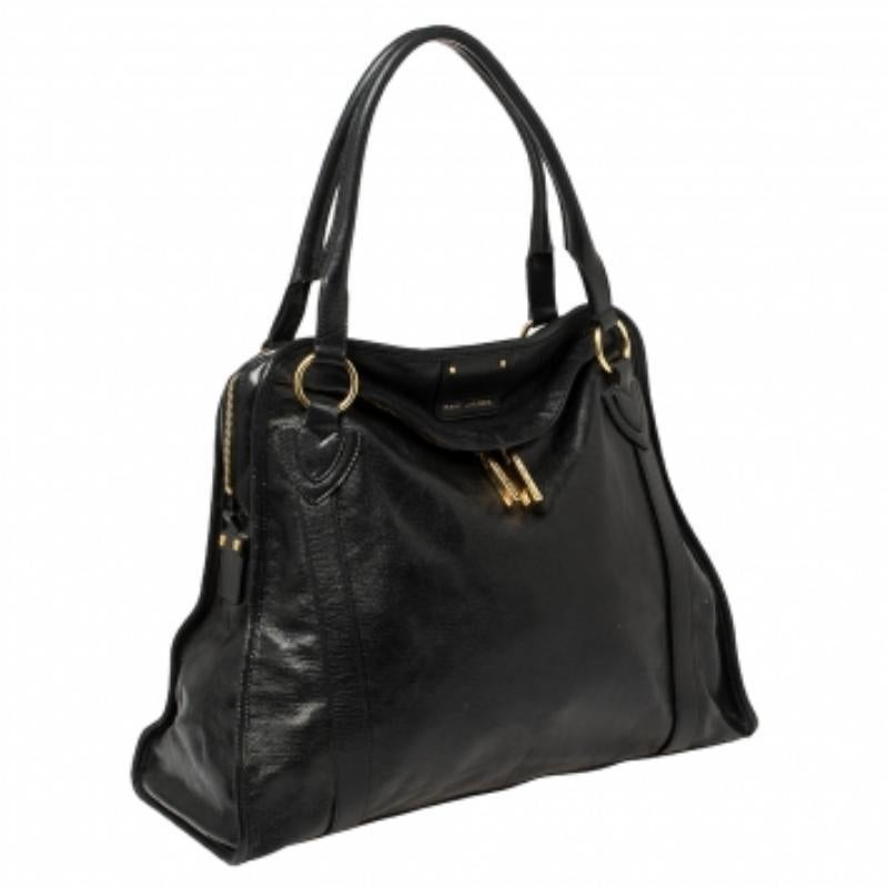 Marc Jacobs Black Leather Wellington Fulton Satchel In Fair Condition For Sale In Dubai, Al Qouz 2