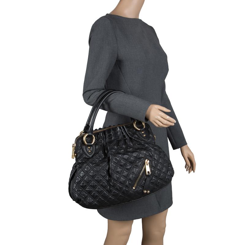 Marc Jacobs Black Quilted Leather Cecilia Satchel In Excellent Condition In Dubai, Al Qouz 2