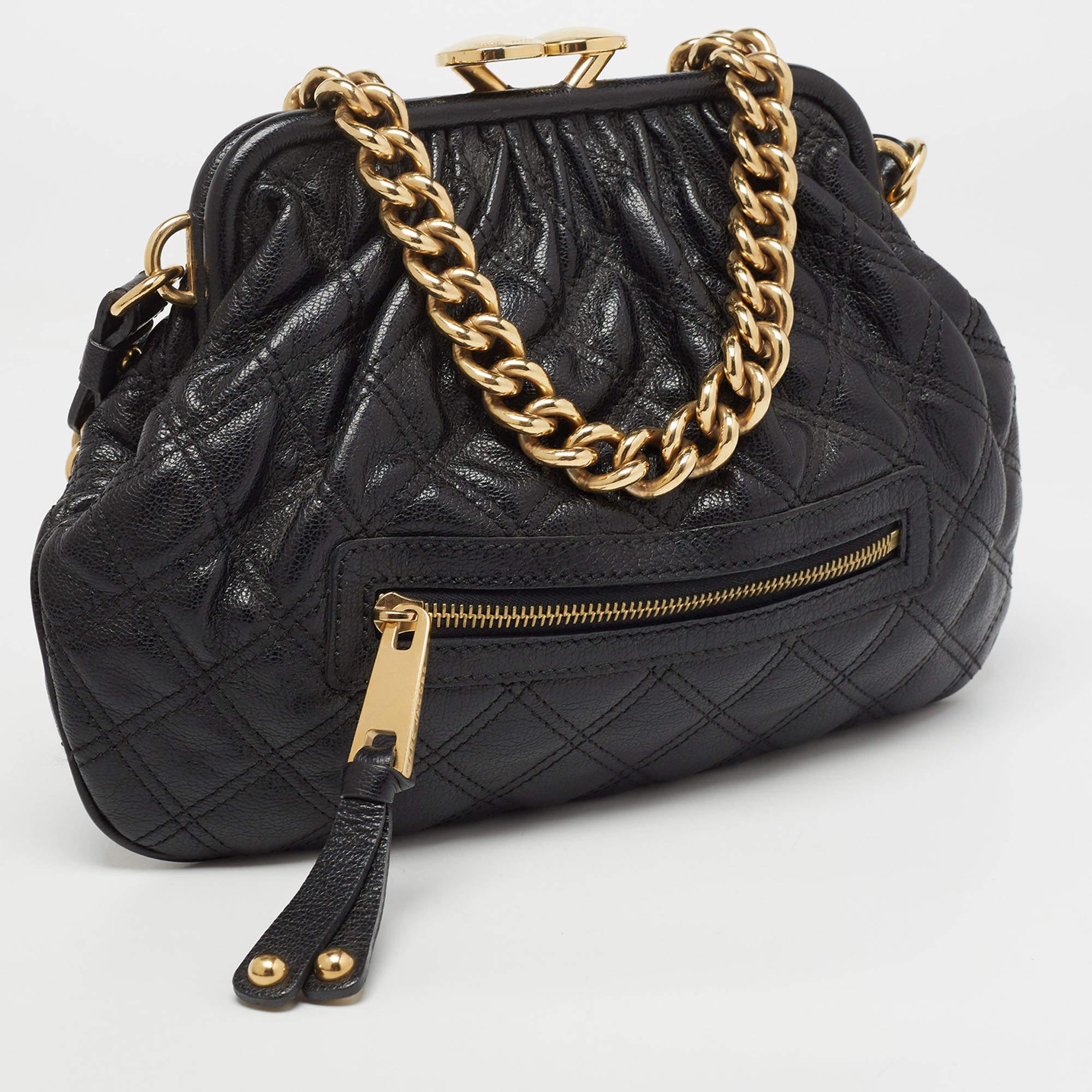 Marc Jacobs Black Quilted Leather Little Stam Shoulder Bag In Good Condition In Dubai, Al Qouz 2