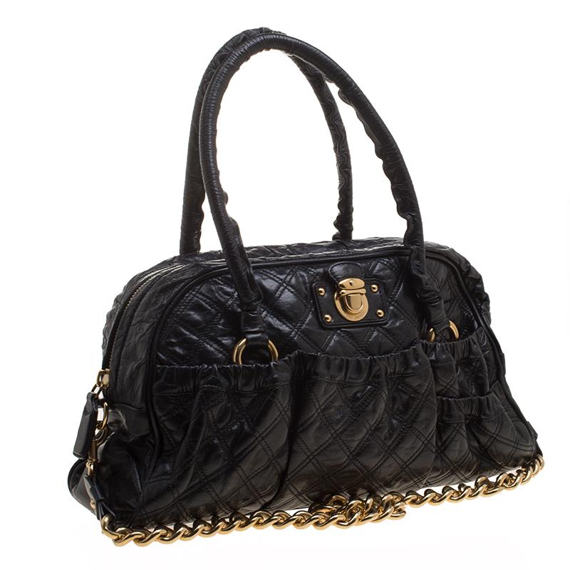 Marc Jacobs Black Quilted Leather Satchel In Good Condition In Dubai, Al Qouz 2