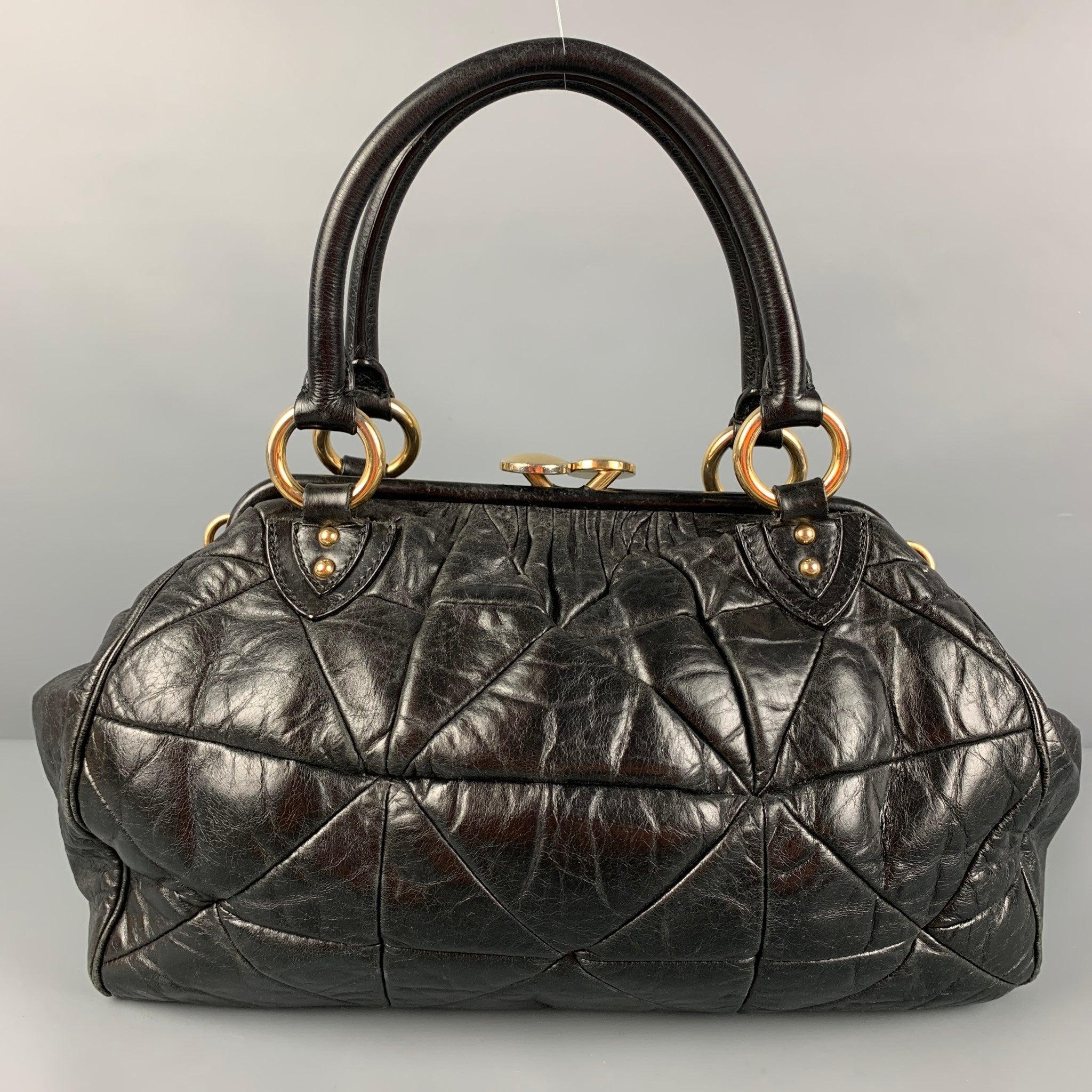 MARC JACOBS Black Quilted Leather Satchel Stam Handbag In Good Condition For Sale In San Francisco, CA