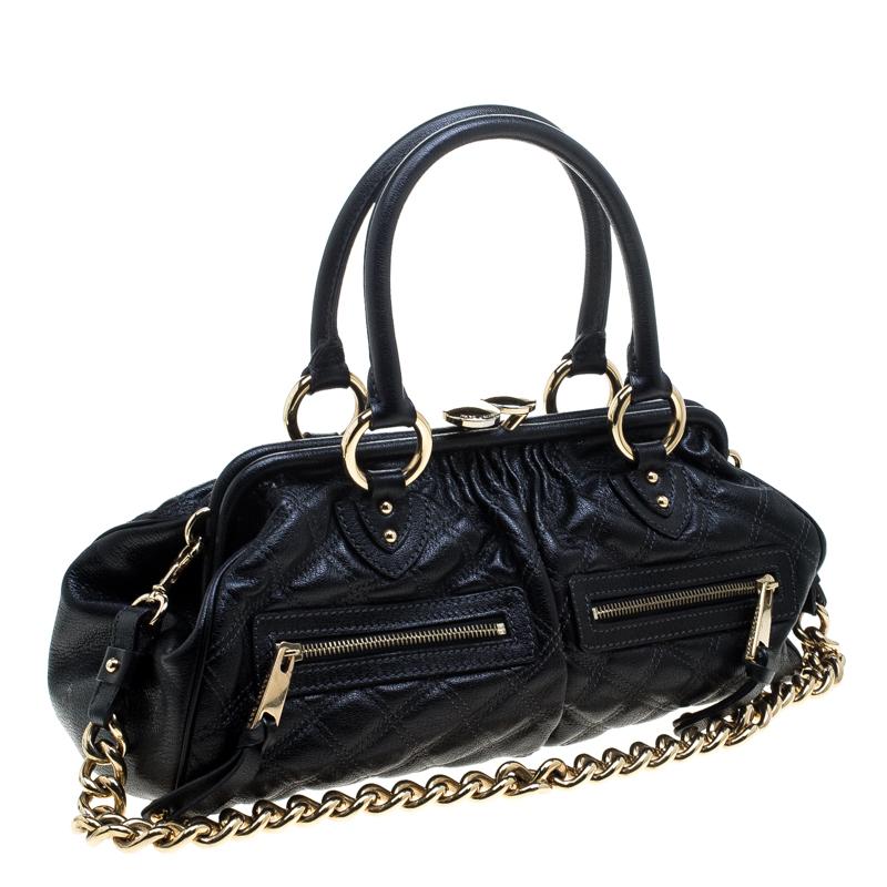 Women's Marc Jacobs Black Quilted Leather Stam Satchel