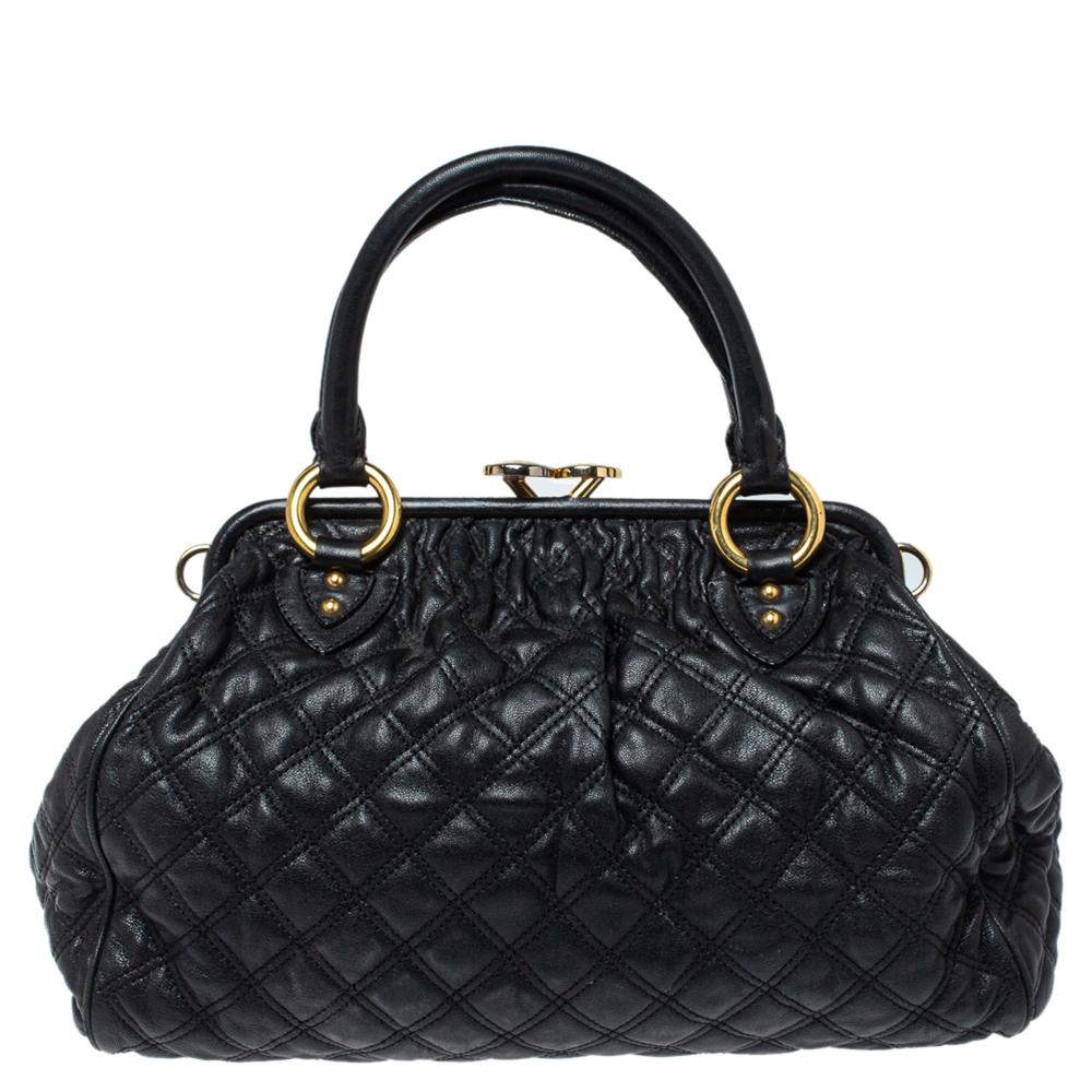 Women's Marc Jacobs Black Quilted Leather Stam Satchel