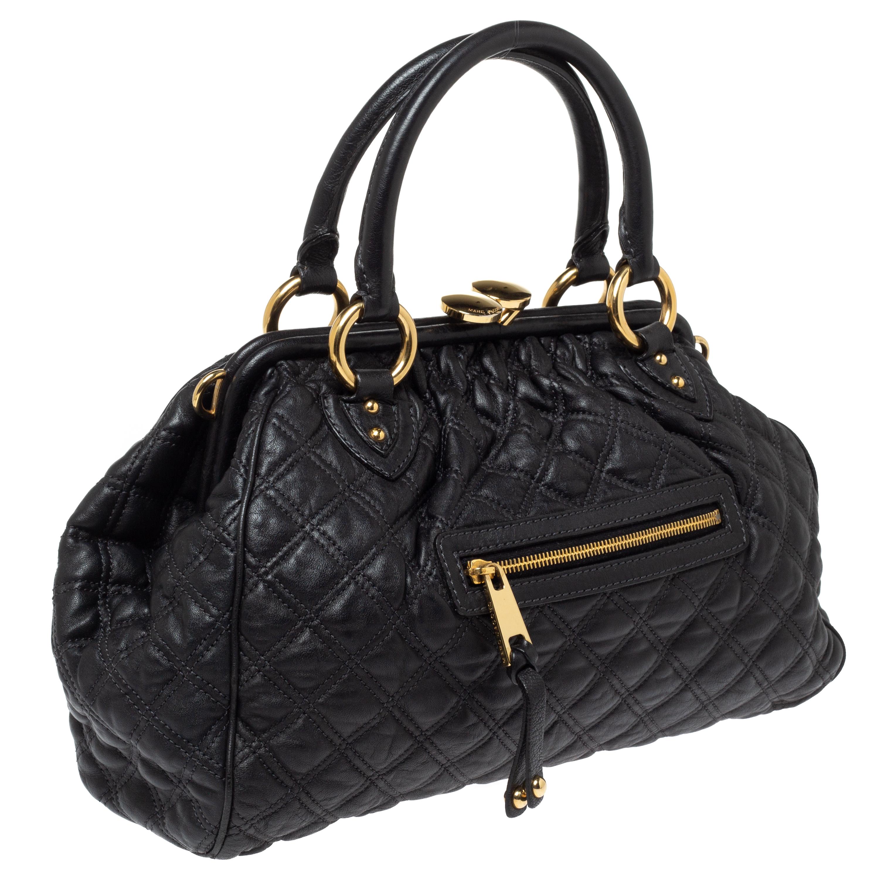 Women's Marc Jacobs Black Quilted Leather Stam Satchel