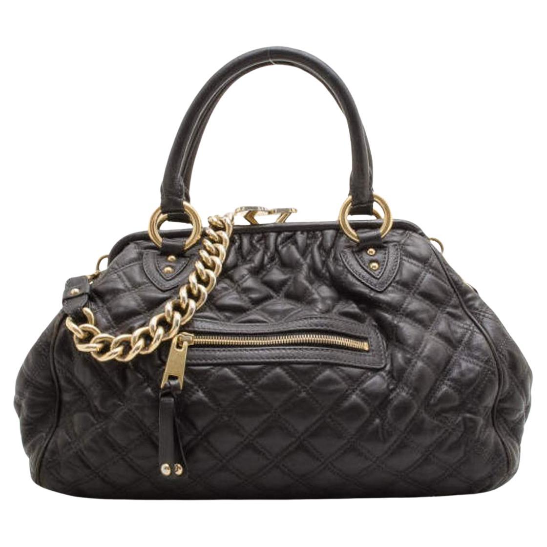 Marc Jacobs Black Quilted Leather Stam Satchel For Sale