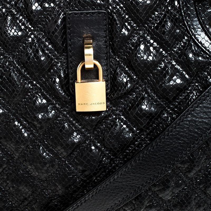 Marc Jacobs Black Quilted Snake Skin Embossed Leather Tote 3