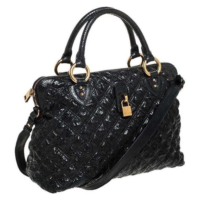 Marc Jacobs Black Quilted Snake Skin Embossed Leather Tote at 1stDibs