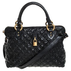 Used Marc Jacobs Black Quilted Snake Skin Embossed Leather Tote