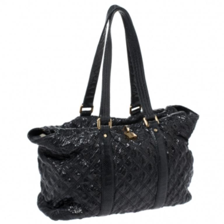 Marc Jacobs Schwarze gesteppte Ledertasche mit Schlangenhautprägung im Angebot 4