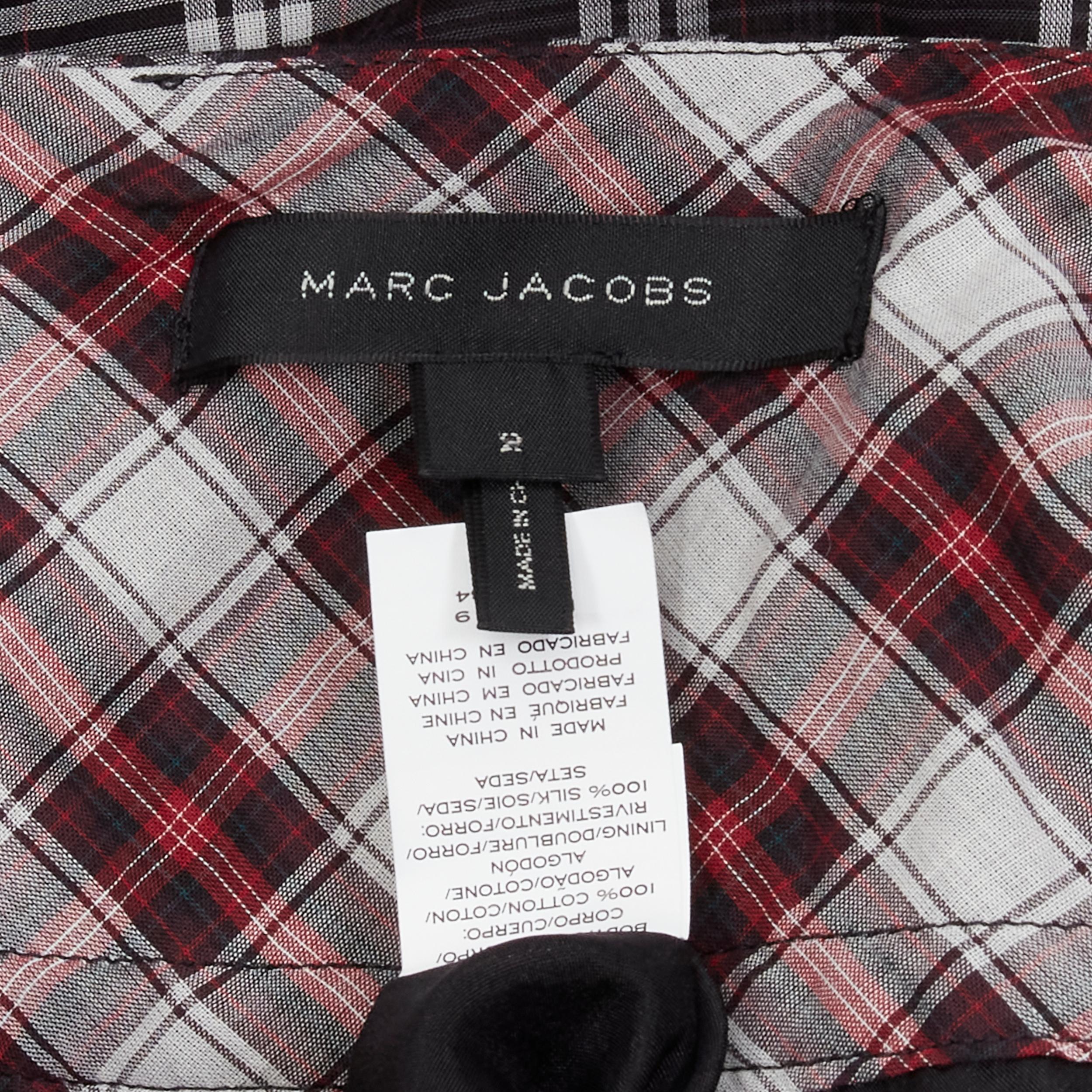 MARC JACOBS black red plaid check print belted skirt US2 S 5