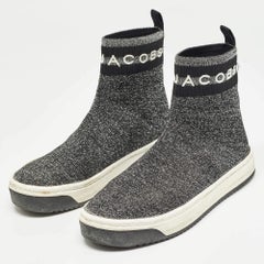 Marc Jacobs Black/Silver Knit Fabric Dart Sock Sneakers Size 37