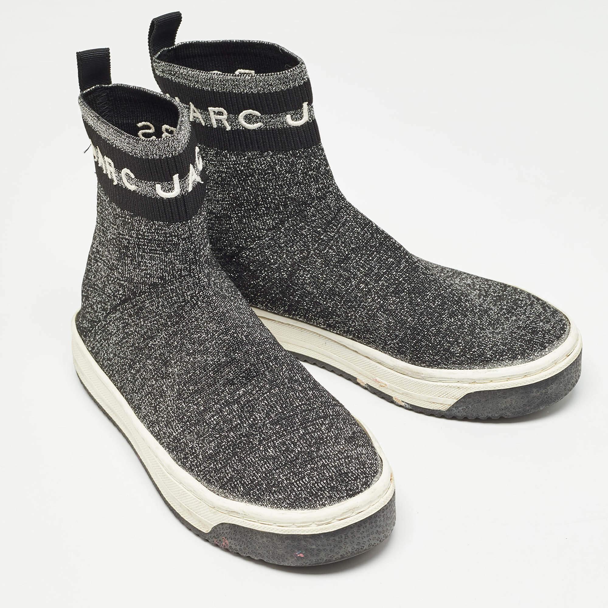 Women's Marc Jacobs Black/Silver Knit Fabric Dart Sock Sneakers Size 37 For Sale