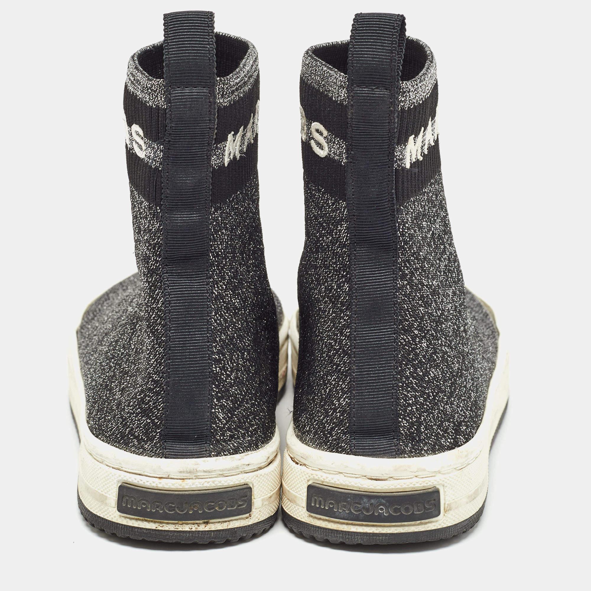 Marc Jacobs Black/Silver Knit Fabric Dart Sock Sneakers Size 37 For Sale 1