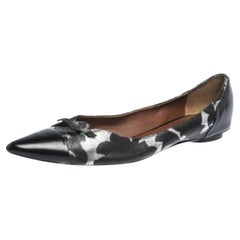Marc Jacobs Black/Silver Leather And Patent Pointed Toe Bow Ballet Flats Size 40