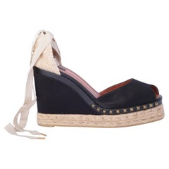 Marc Jacobs Black Studded Espadrille Wedges with Ankle Ribbon Ties - '10s