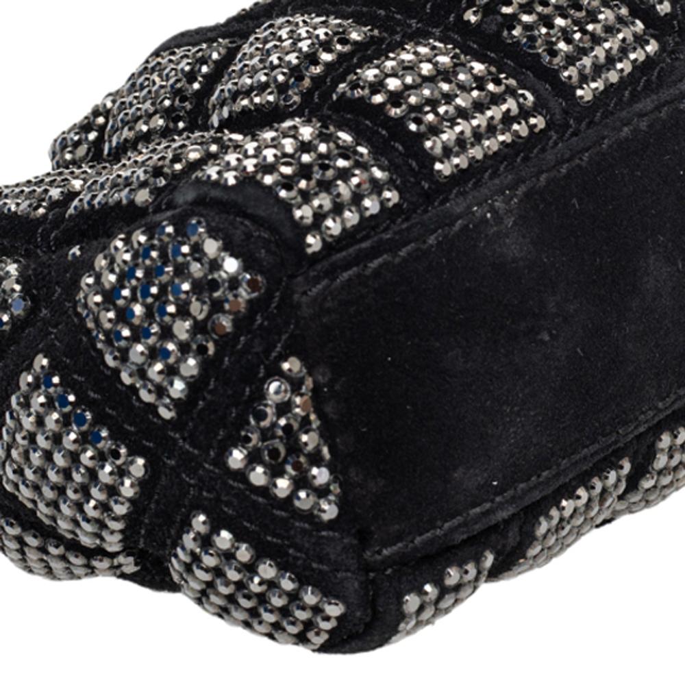 Marc Jacobs Black Suede And Leather Embellished Clutch In Good Condition In Dubai, Al Qouz 2