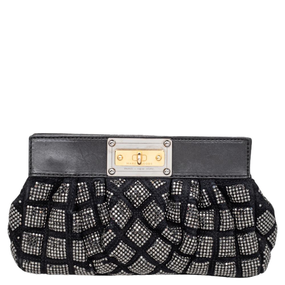 Marc Jacobs Black Suede And Leather Embellished Clutch 2