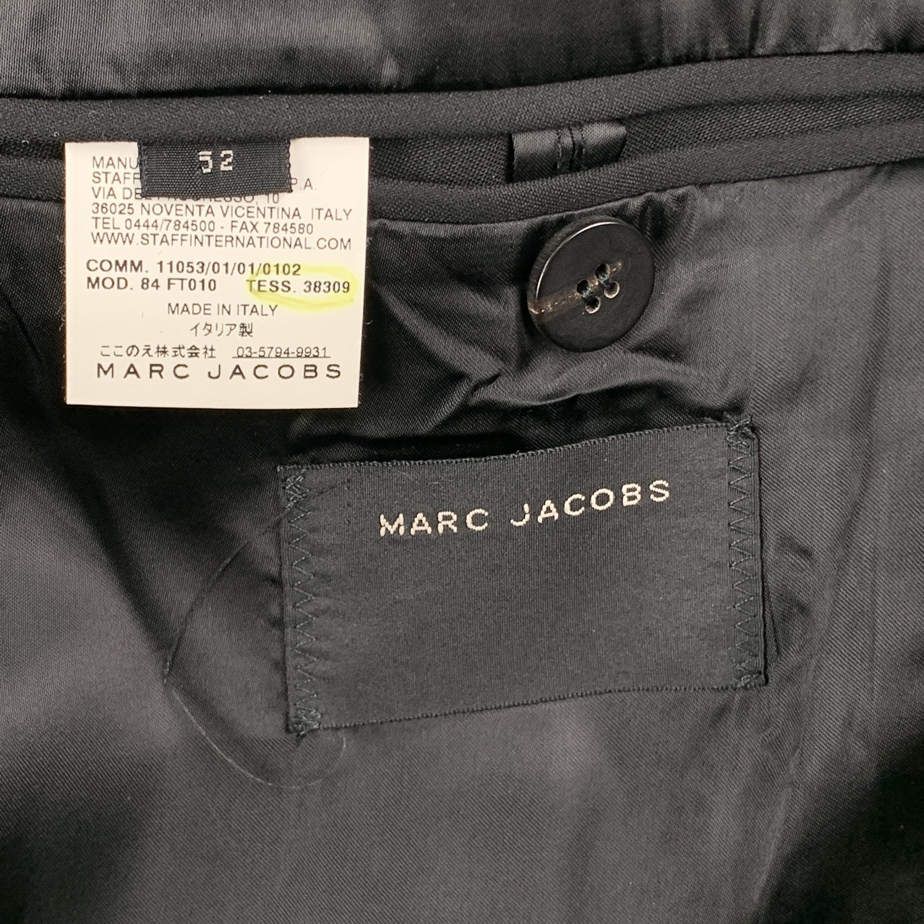 MARC JACOBS Black Wool Peak Lapel Chest Size 42 Sport Coat Jacket In Excellent Condition In San Francisco, CA