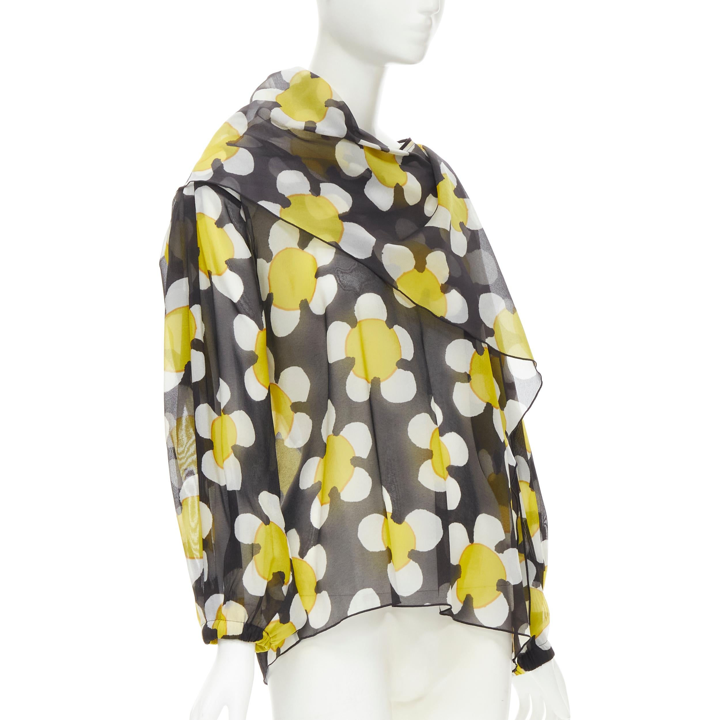 Brown MARC JACOBS black yelow daisy draped neckline blouse top US2 XS