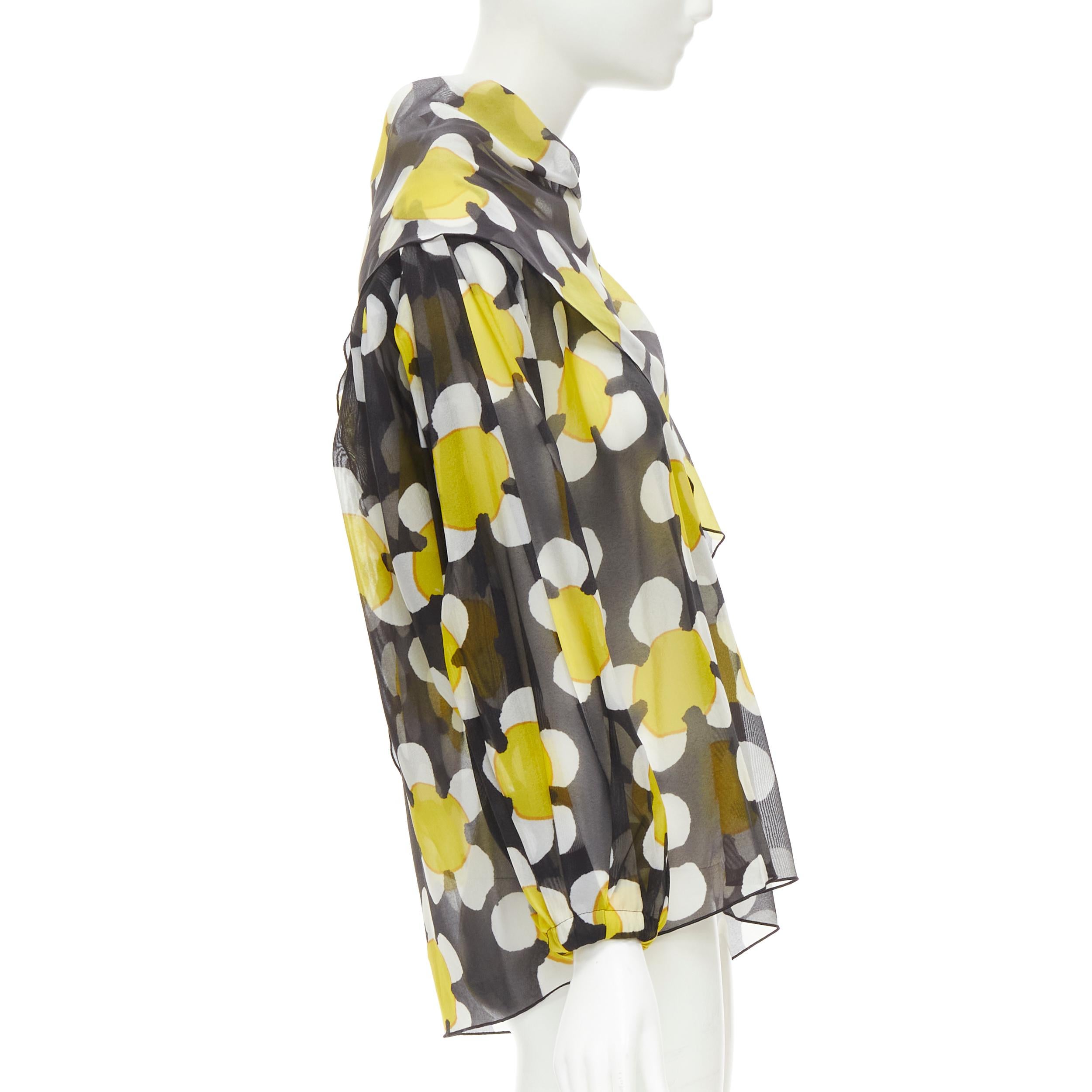 MARC JACOBS black yelow daisy draped neckline blouse top US2 XS In Excellent Condition In Hong Kong, NT