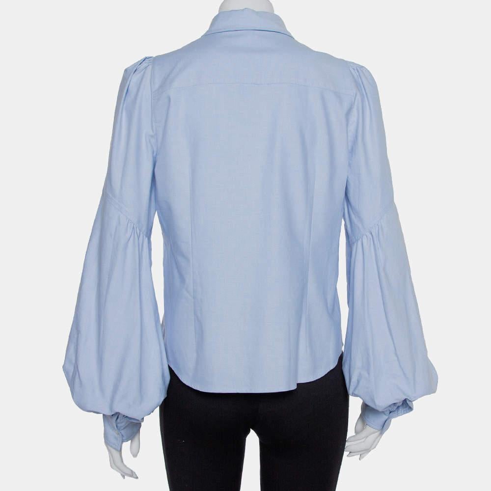Marc Jacobs Blue Cotton Paneled Puff Sleeve Detail Fitted Shirt M In New Condition For Sale In Dubai, Al Qouz 2