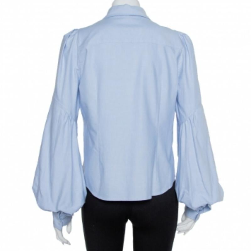Marc Jacobs - Camicia aderente con maniche a sbuffo a pannelli in cotone blu - M in vendita 4