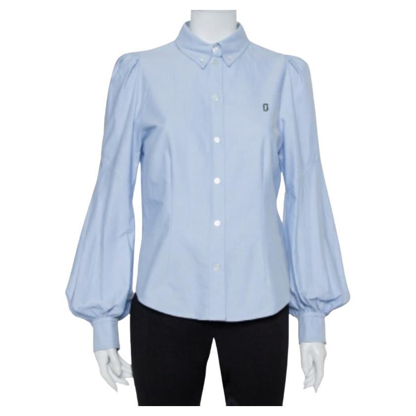 Marc Jacobs - Camicia aderente con maniche a sbuffo a pannelli in cotone blu - M in vendita