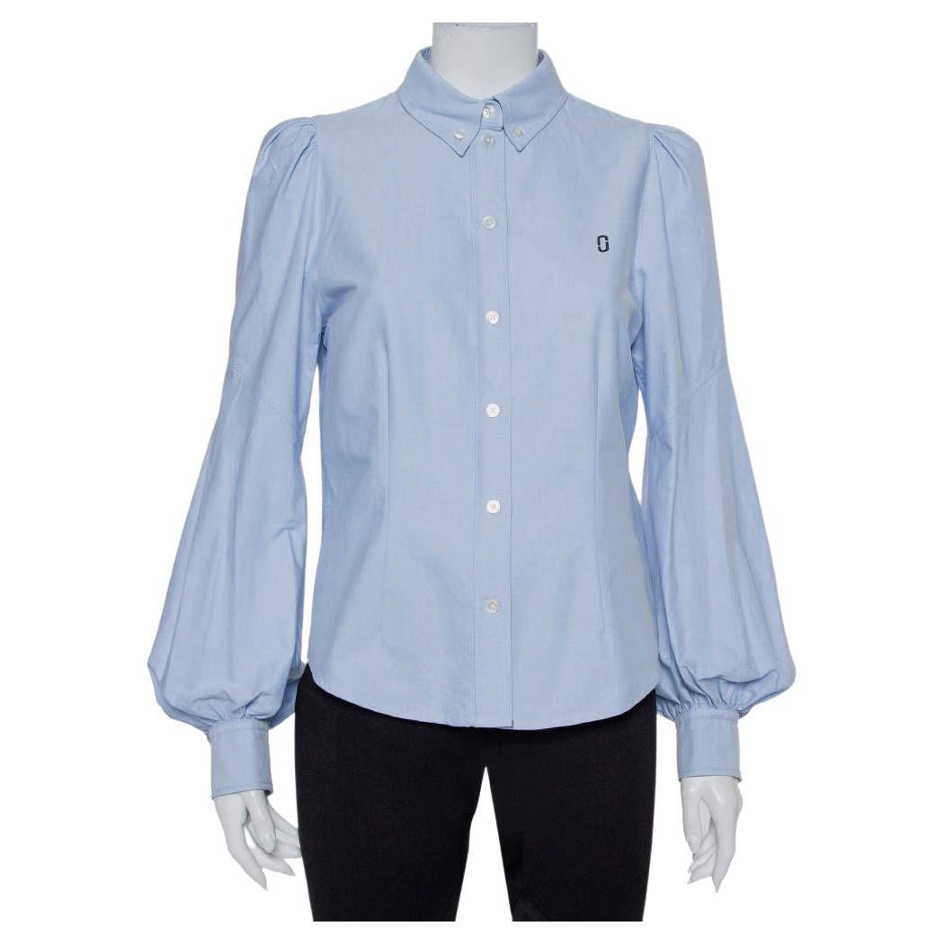 Marc Jacobs Blue Cotton Paneled Puff Sleeve Detail Fitted Shirt M For Sale