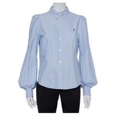 Marc Jacobs - Chemise ajustée en coton bleu à empiècements et manches bouffantes, taille M