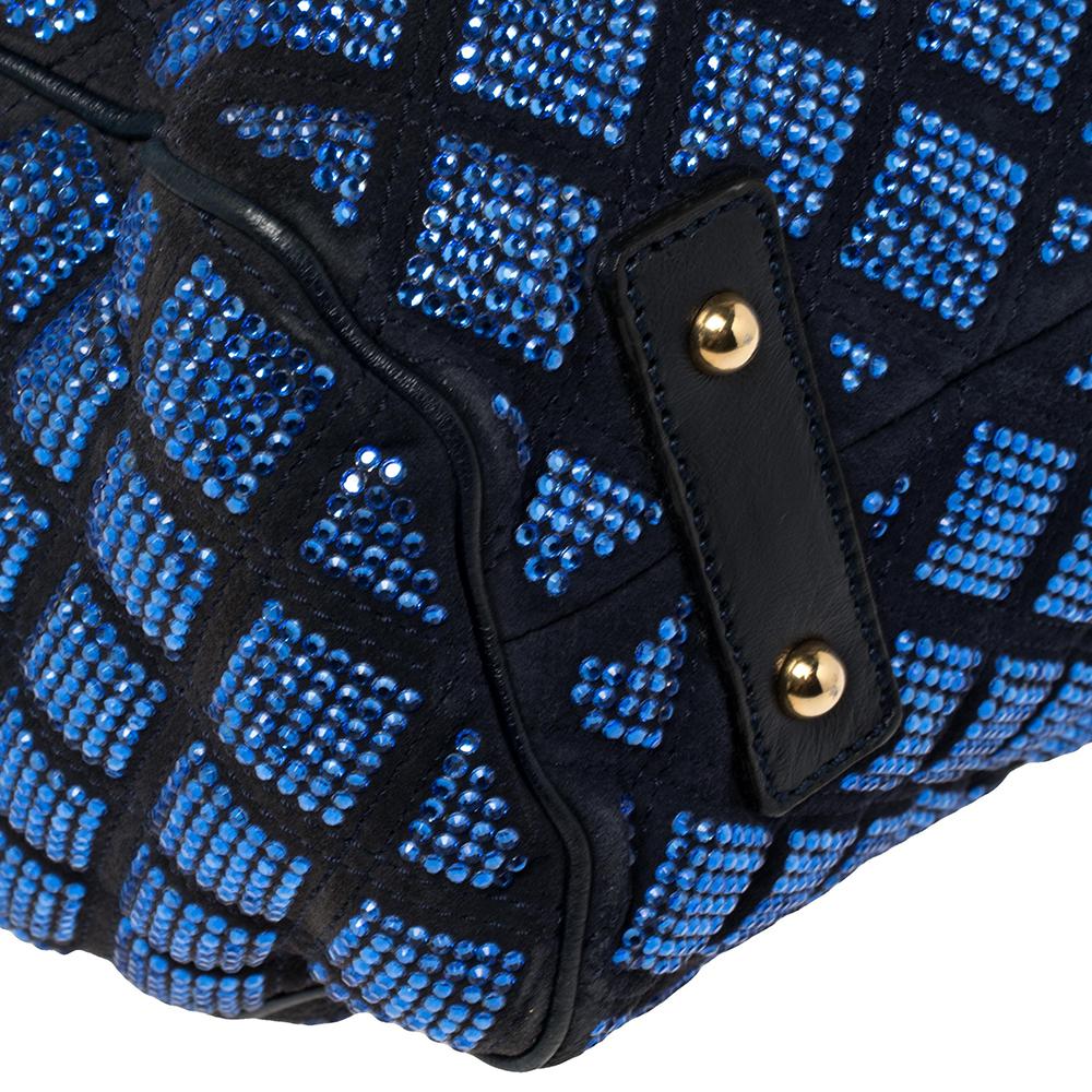 Marc Jacobs Blue Crystal Embellished Quilted Suede and Leather Stam Satchel 5