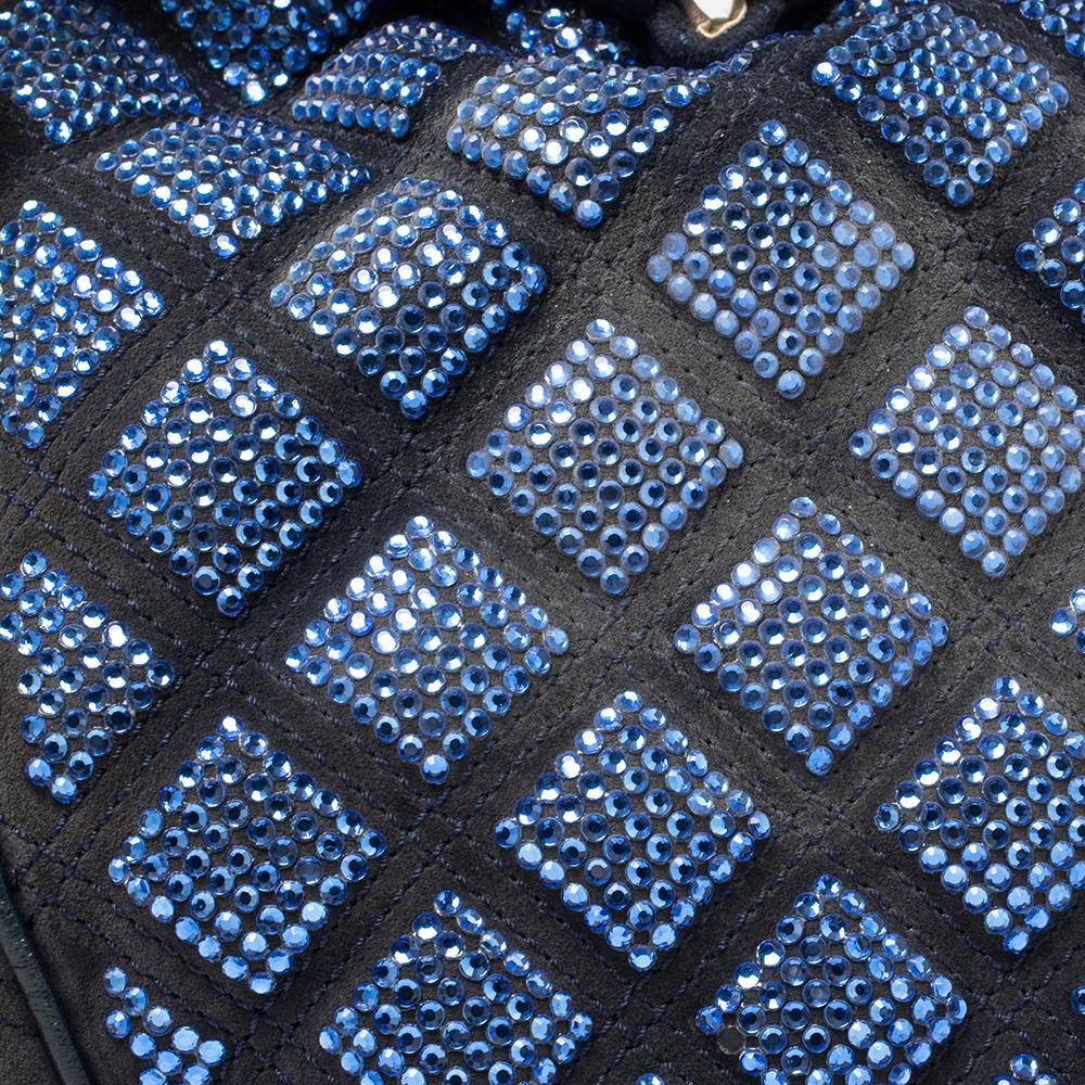 Marc Jacobs Blue Crystal Embellished Quilted Suede and Leather Stam Satchel 2
