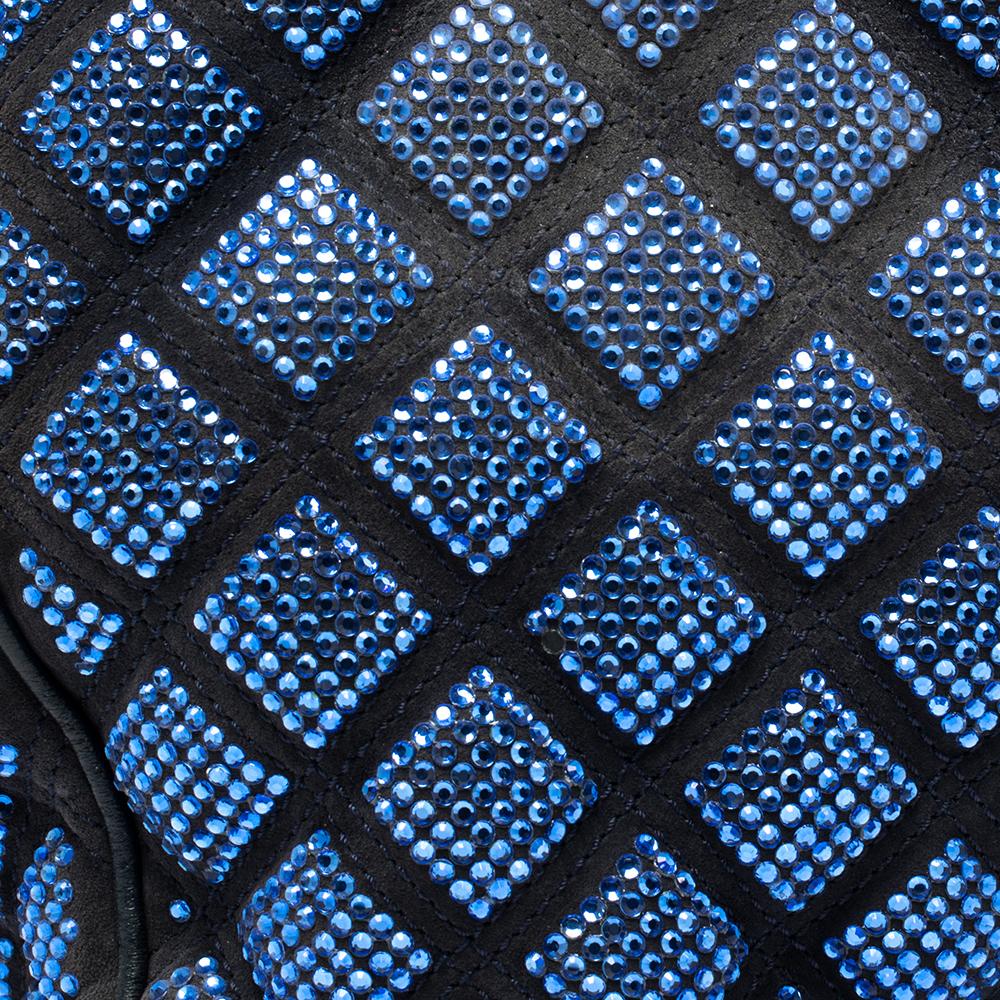 Marc Jacobs Blue Crystal Embellished Quilted Suede and Leather Stam Satchel 4