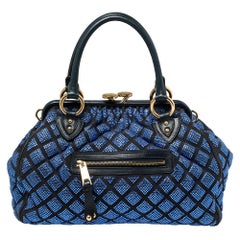 Marc Jacobs Blue Crystal Embellished Quilted Suede and Leather Stam Satchel