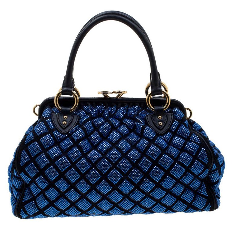 Marc Jacobs Blue Crystal Embellished Quilted Suede and Leather Stam ...