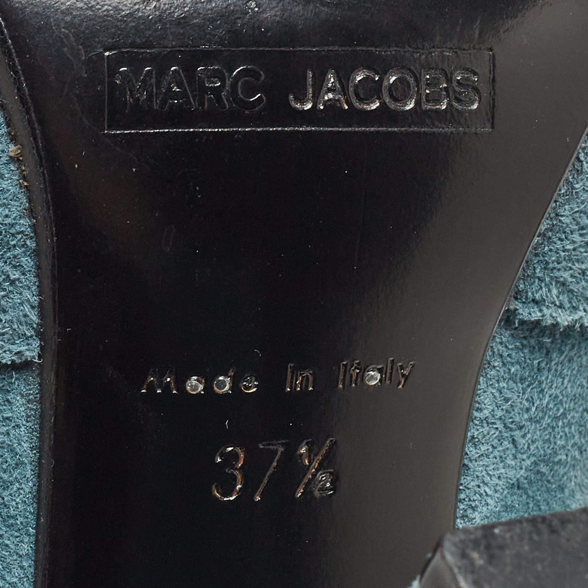 Marc Jacobs Blue/Gold Suede and Leather Mild Calf Boots Size 37.5 For Sale 3