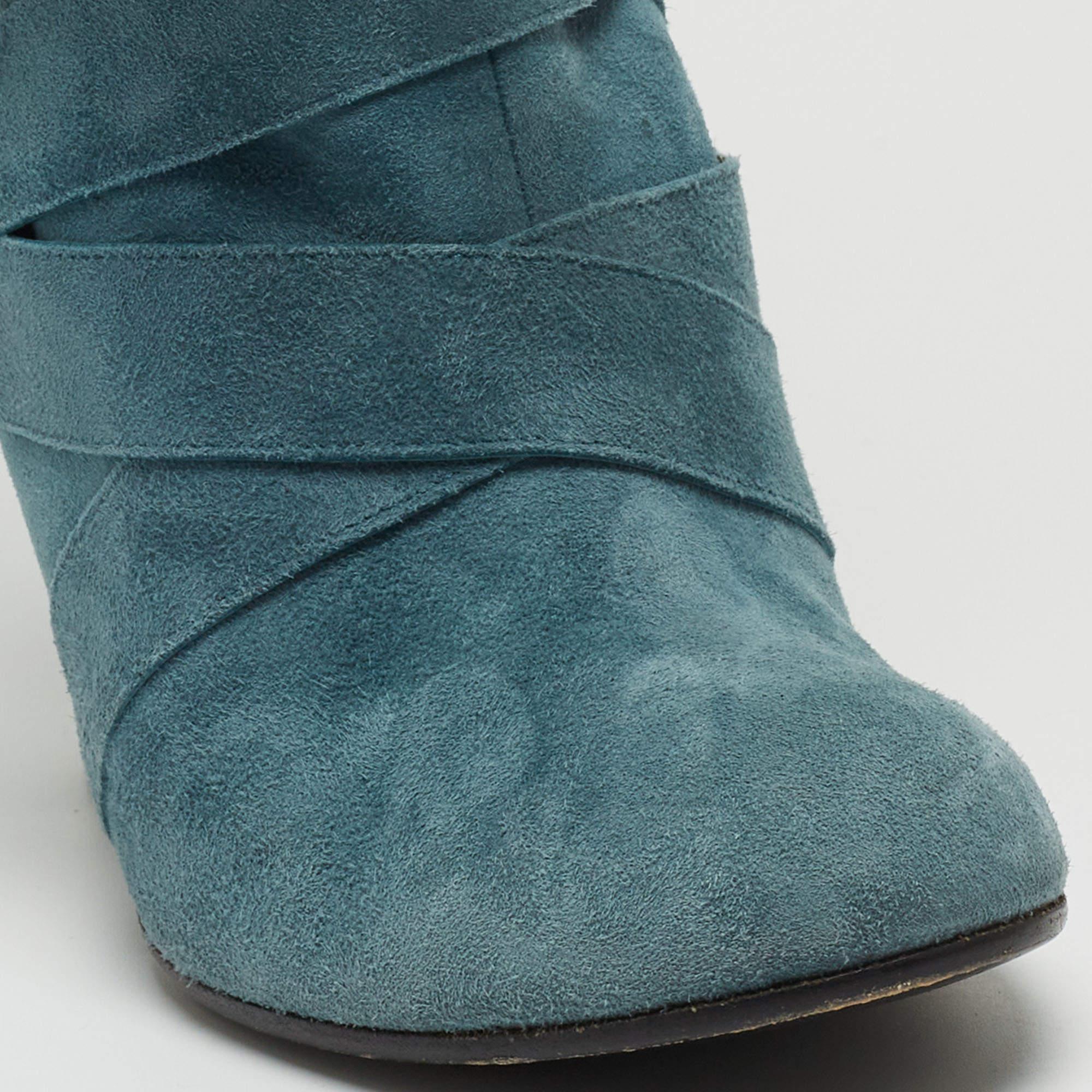 Marc Jacobs Blue/Gold Suede and Leather Mild Calf Boots Size 37.5 For Sale 4