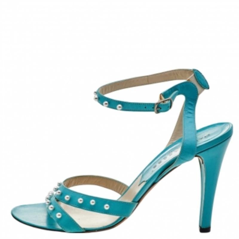 Marc Jacobs Blue Leather Embellished Ankle Strap  Sandals Size 38 For Sale 1