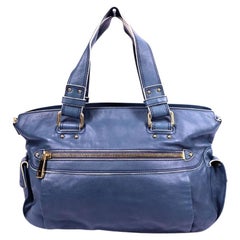 Marc Jacobs Blue Leather Satchel Bag with Front Zip Pocket