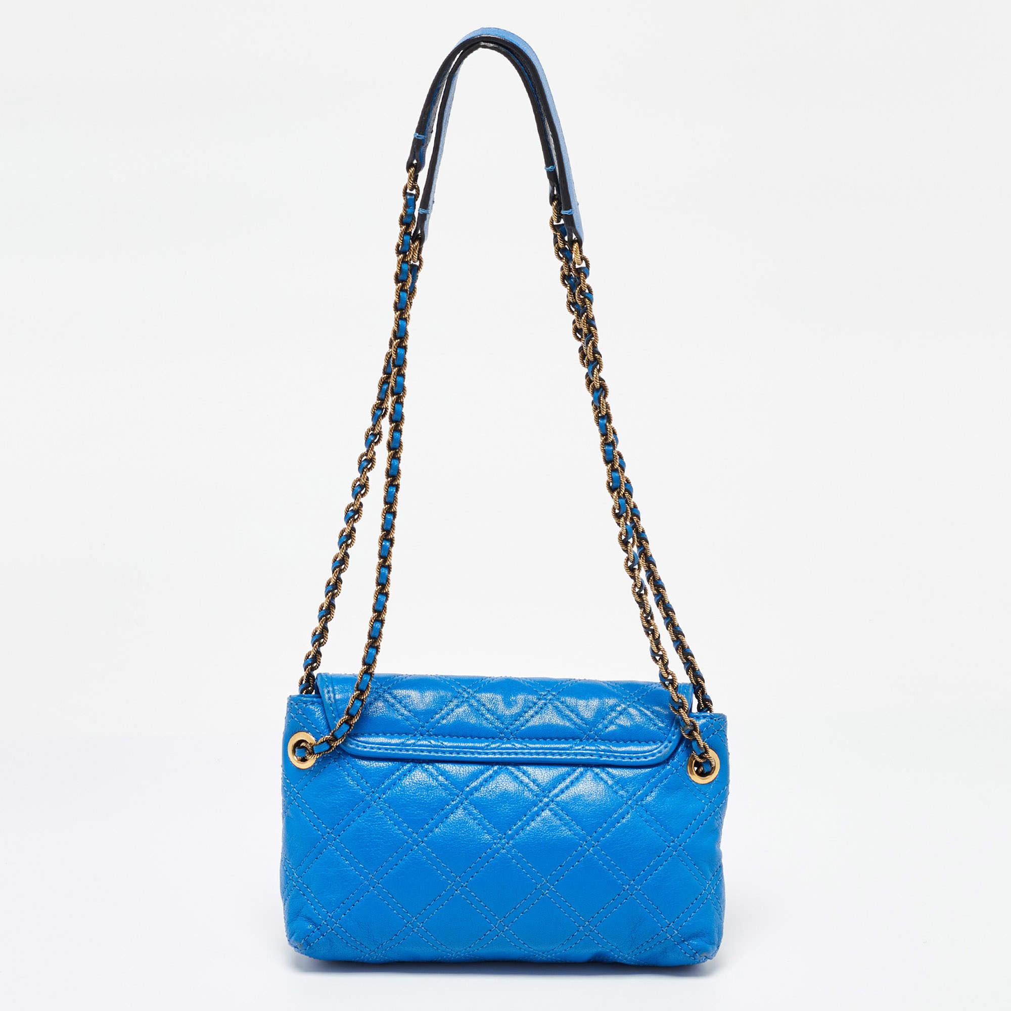 Women's Marc Jacobs Blue Quilted Leather Flap Shoulder Bag
