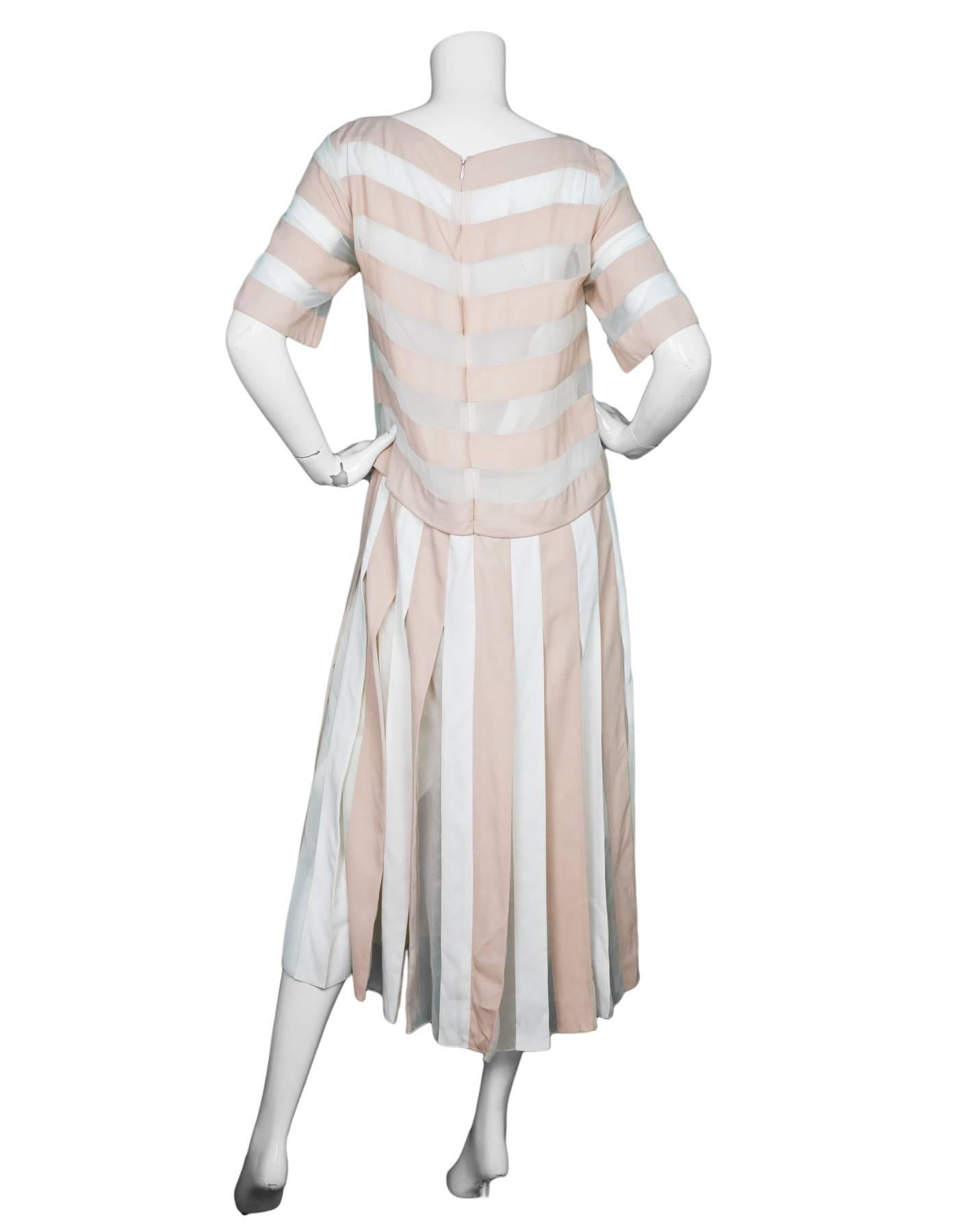 Gray Marc Jacobs Blush & Ivory Stripe Pleated Dress Sz 8