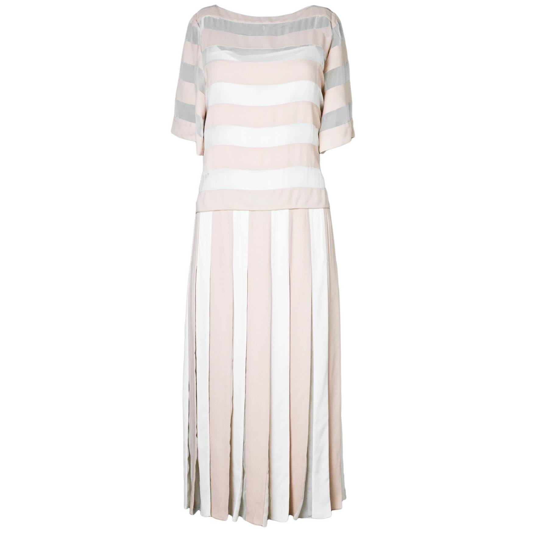Marc Jacobs Blush & Ivory Stripe Pleated Dress Sz 8