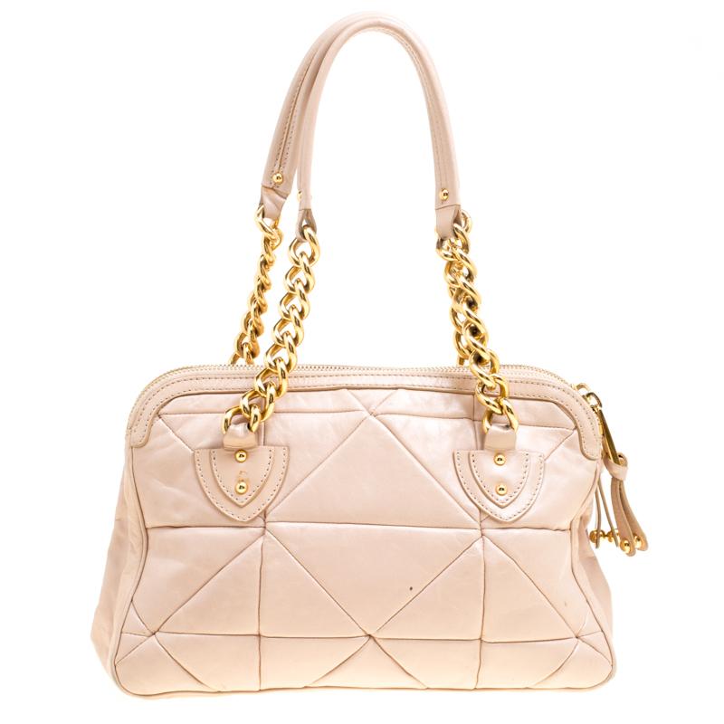 Marc Jacobs Blush Pink Quilted Glazed Leather Chain Satchel In Good Condition In Dubai, Al Qouz 2