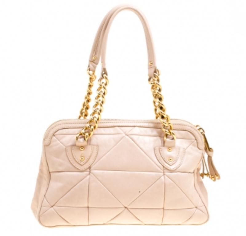 Marc Jacobs Blush Pink gesteppte glasierte Ledertasche mit Kette Satchel im Angebot 3